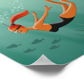 Diving Snorkeling Girl Fish Undersea Sun Rays Poster (Hoek)