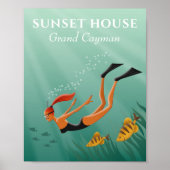 Diving Snorkeling Girl Fish Undersea Sun Rays Poster (Voorkant)