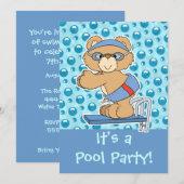 Diving Teddy Bear Pool Party Invite Kaart (Voorkant / Achterkant)