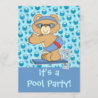 Diving Teddy Bear Pool Party Invite Kaart