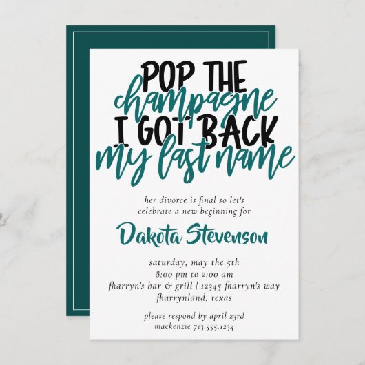 Divorce | Blauwgroen Pop van de uitnodiging tot in (Voorkant / Achterkant)
