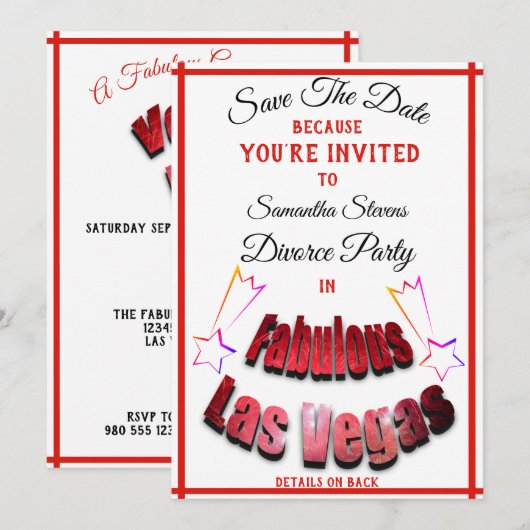 Divorce Party in Las Vegas Fabulous Stars - Save The Date (Voorkant / Achterkant)