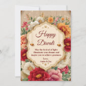 Diwali Beige Floral Lamp Diyas Groet Kaart (Voorkant)