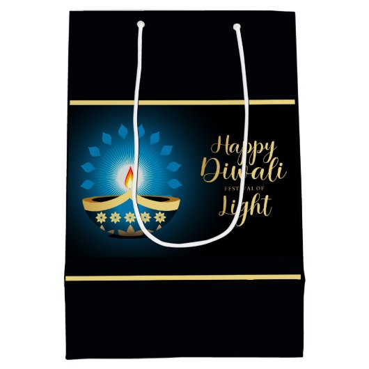 Diwali Blue Candle Medium Cadeauzakje (Achterkant)