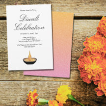 Diwali Celebration Diya Glitter Invitation