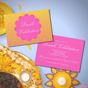 Diwali Celebration Glitter Pink Gold Invitation Kaart