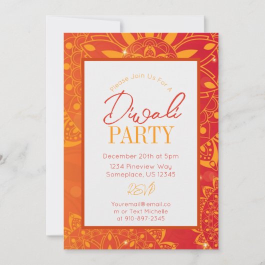 Diwali Colorful Bright Oranje Party Invitation Kaart (Voorkant)