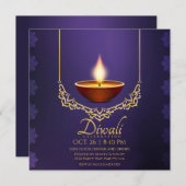 Diwali Deep Paarse Diya Gold Trim Kaart (Voorkant / Achterkant)