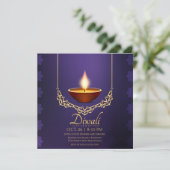 Diwali Deep Paarse Diya Gold Trim Kaart (Staand voorkant)