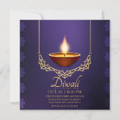 Diwali Deep Paarse Diya Gold Trim Kaart (Voorkant)