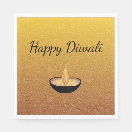 Diwali Diya Flame Lamp Elegant Glitter Gold Servet