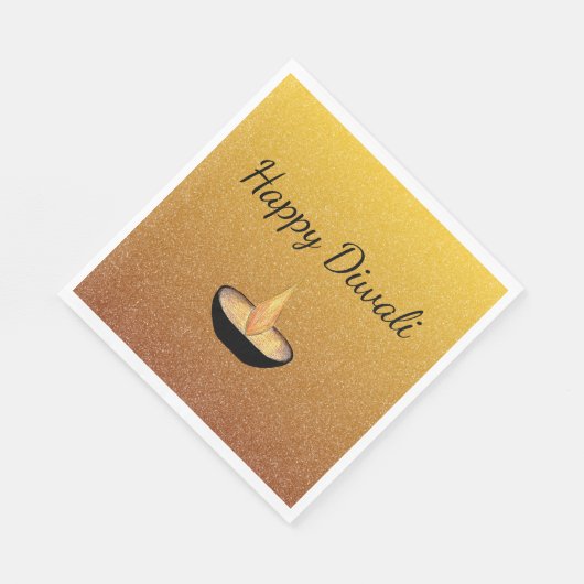 Diwali Diya Flame Lamp Elegant Glitter Gold Servet (Hoek)