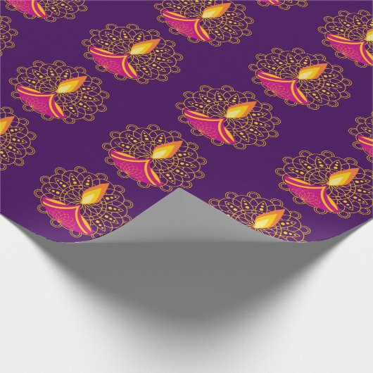 Diwali Diya Lamp Paarse geel Elegant Cadeaupapier (Hoek)