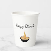 Diwali Diya Lamp Vlam Elegante Gouden Glitter Papieren Bekers (Voorkant)