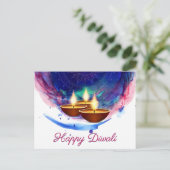 Diwali Diyas Blue Paint Wash Briefkaart (Staand voorkant)