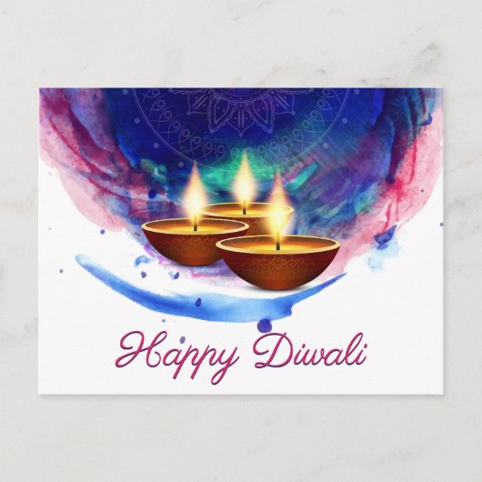 Diwali Diyas Blue Paint Wash Briefkaart (Voorkant)