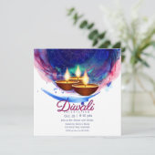 Diwali Diyas Blue Paint Wash Kaart (Staand voorkant)