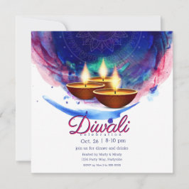 Diwali Diyas Blue Paint Wash Kaart