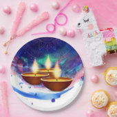 Diwali Diyas Blue Paint Wash Papieren Bordje (Feest)