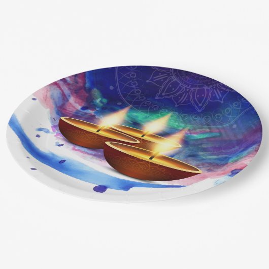 Diwali Diyas Blue Paint Wash Papieren Bordje (Gekanteld)