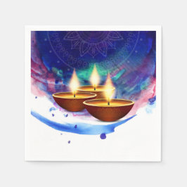 Diwali Diyas Blue Paint Wash Servet