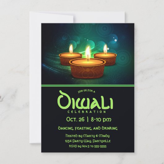 Diwali Diya's met Blauwe en Teal Kaart (Voorkant)