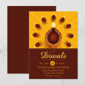 Diwali Diyas met gele zonnestralen Kaart (Voorkant / Achterkant)