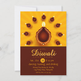 Diwali Diyas met gele zonnestralen Kaart