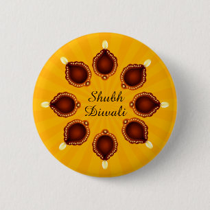 Diwali Diyas met gele zonnestralen Ronde Button 5,7 Cm