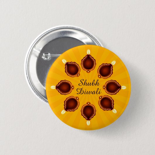 Diwali Diyas met gele zonnestralen Ronde Button 5,7 Cm (Voorkant /achterkant)