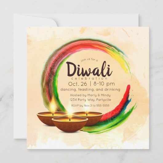 Diwali Diyas Waterverf Circle Kaart (Voorkant)