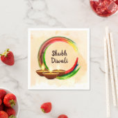 Diwali Diyas Waterverf Circle Servet (Insitu)