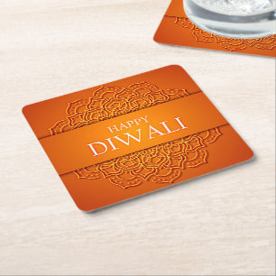 Diwali Elegant Modern Oranje Geel Mandala Kartonnen Onderzetters