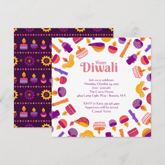 Diwali Feestviering Uitnodiging (Voorkant / Achterkant)