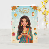 Diwali-festivalviering Kaart (Gele Bloem)