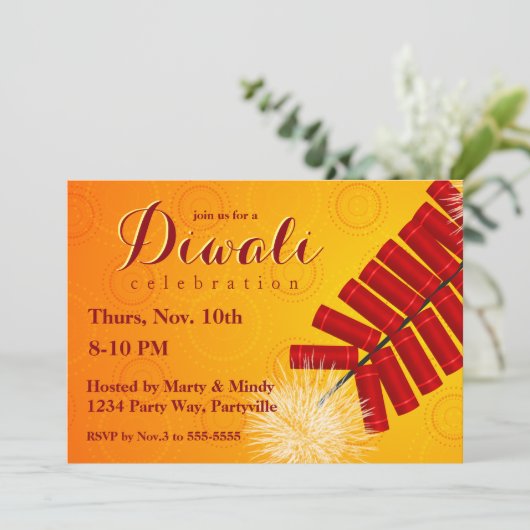 Diwali Firecrackers uitnodiging (Staand voorkant)