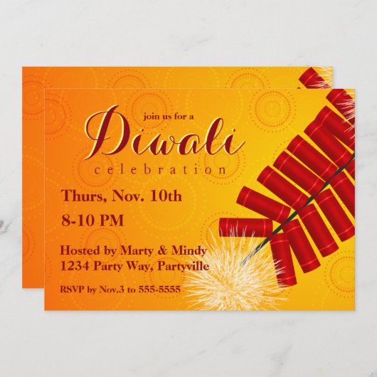 Diwali Firecrackers uitnodiging (Voorkant / Achterkant)