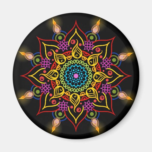 Diwali flower Rangoli met olielampen Magneet (Voorkant)