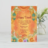 Diwali Geel Sinaasappel  Diwali Viering Kaart (Staand voorkant)