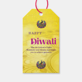 Diwali Gele Mandala Lamp Peacock gepersonaliseerd Cadeaulabel