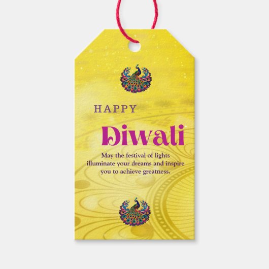 Diwali Gele Mandala Lamp Peacock gepersonaliseerd Cadeaulabel (Voorkant)