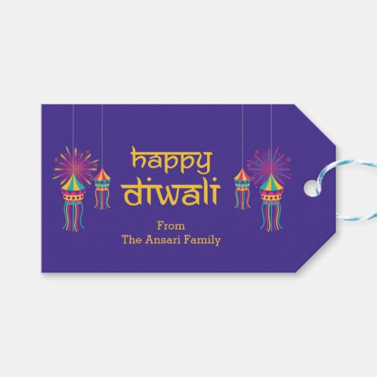 Diwali Gift Label met Lantaarn Illustratie Cadeaulabel (Voorkant (Horizontaal))