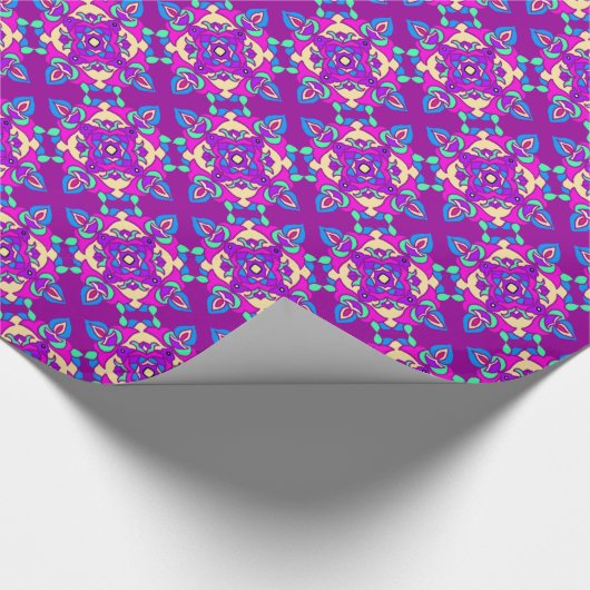 Diwali Giftwrap roze, blauw, Paars Rangoli Pattern Cadeaupapier (Hoek)