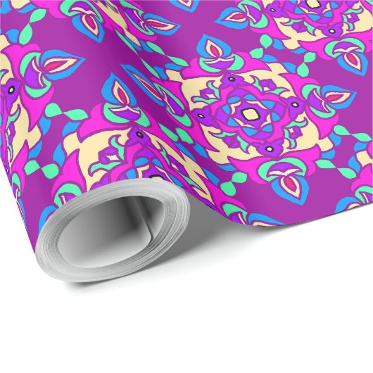 Diwali Giftwrap roze, blauw, Paars Rangoli Pattern Cadeaupapier (Rol Hoek)