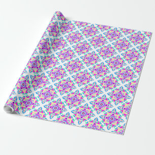 Diwali Giftwrap: Roze, Blauw, Wit Rangoli Pattern Cadeaupapier