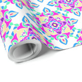 Diwali Giftwrap: Roze, Blauw, Wit Rangoli Pattern Cadeaupapier (Rol Hoek)