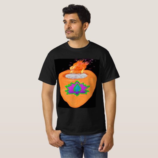 Diwali glitter Diya met lotus T-shirt (Voorkant volledig)