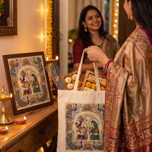 Diwali God Ram en Godin Sita Madhubani Kunst Tote Bag