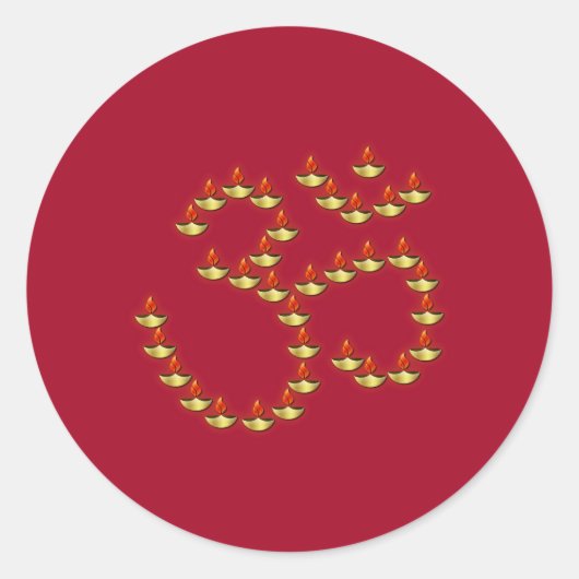 Diwali Gold Deepa in Om Symbol Bright Burgundy Ronde Sticker (Voorkant)