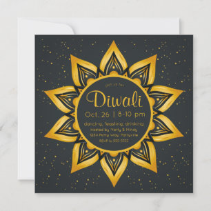 Diwali Gold en Black Diya Flames Kaart
